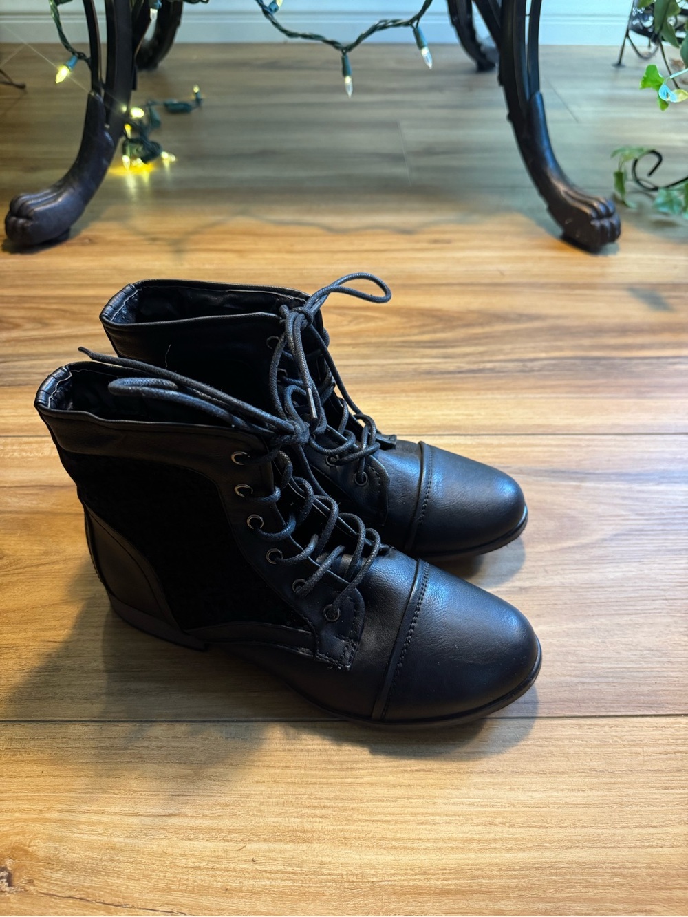 Forever Black Lace-Up Combat Ankle Boots